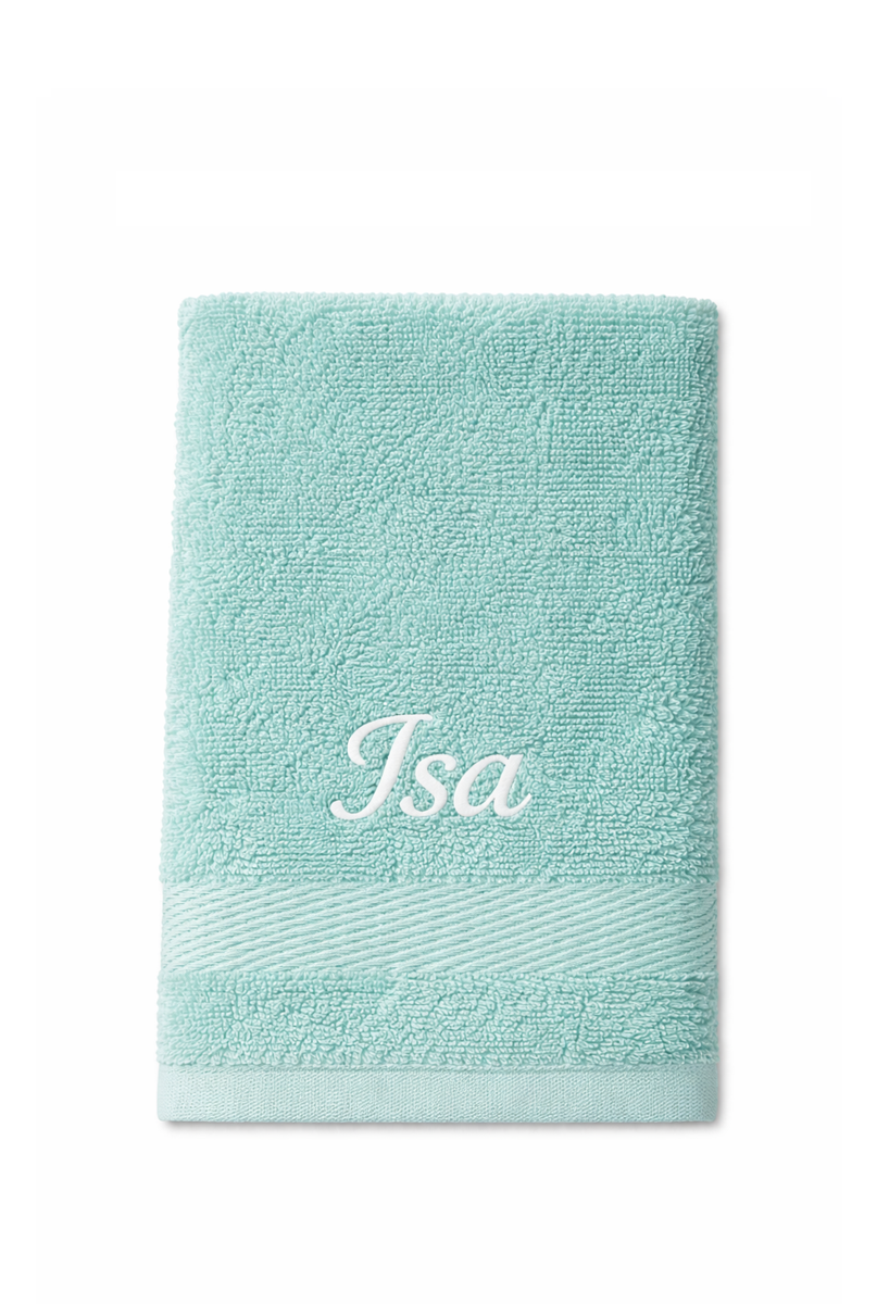 Washand Mister Needle kindercadeau met naam gepersonaliseerd baby en kind mintgroen